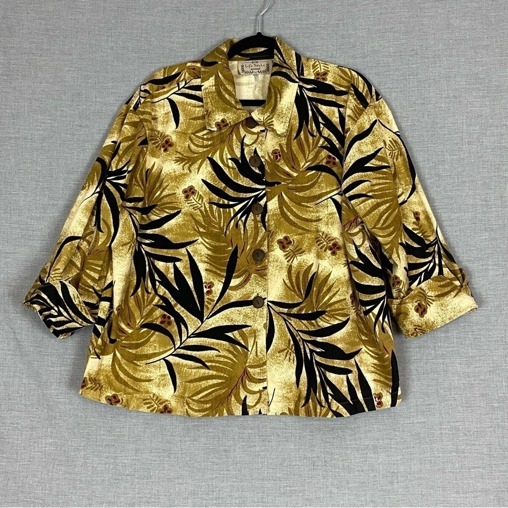 Life Style Shirt / Jacket Sz 2X Floral Jungle Heavy Denim Cotton